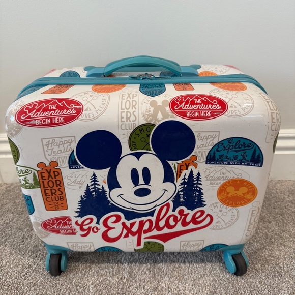 Discontinued Disney "Go Explore" Mickey Small Rolling Luggage For Kids - Picture 3 of 9